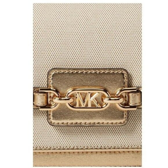 MICHAEL KORS Heather canvas leather large shoulder crossbody bag -GOLD/ NATURAL - Picture 14 of 15